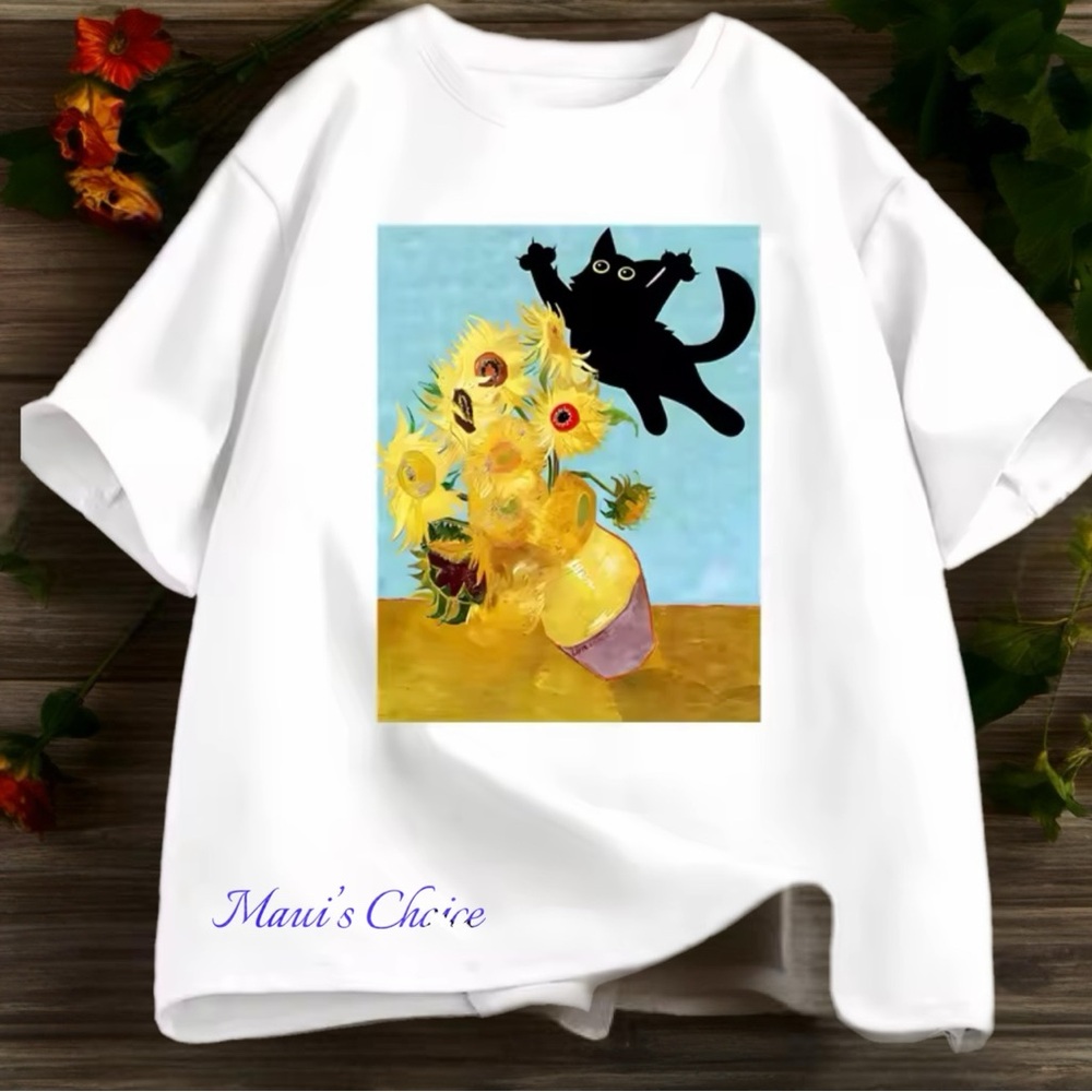 White Cat and Sunflower Tee